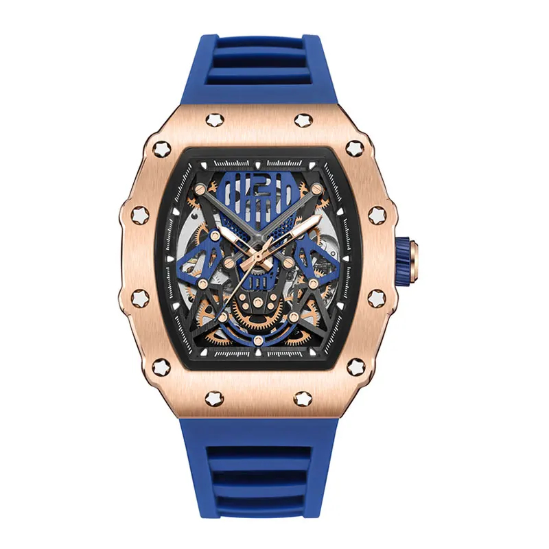 Baogela New completo Mecânica automática Assista Brand Fashion Hollow Luxury Watches Men Relógio à prova d'água laranja laranja