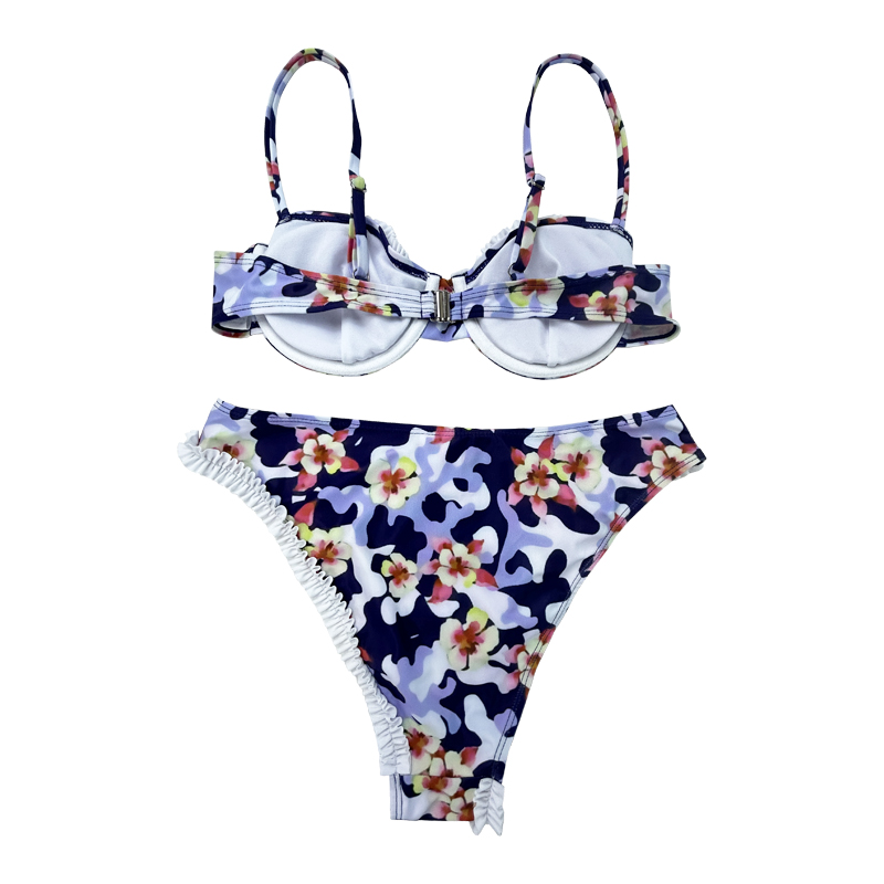 Floral Ruffled Bikini irregular Conjunto de baunete de duas peças