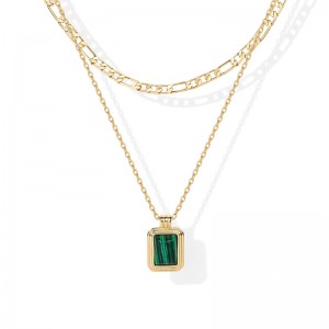 Colar em camadas Hongde Golden Harmony 1-----Colares em camadas banhados a ouro 14K para mulheres com pingente de pedras preciosas Colar de corrente Figaro Cornalina, Aventurina verde, Colar em camadas de malaquita