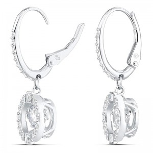 Brincos de argola de prata Crystal Dance SWAROVSKI Sparkling Dance Colar e brincos coleção de joias, acabamento em ródio, cristais azuis, cristais transparentes