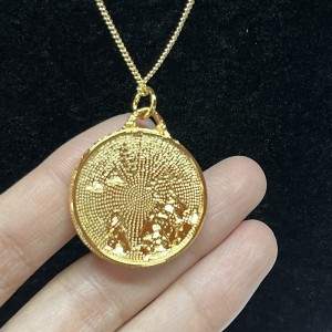 Colar de pingente de pingente de pingente de esmalte Cloisonné & Duplo gravado-Design lateral