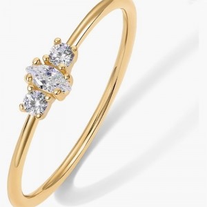 O ouro elegante de 18k-Anel de prata esterlina de 925 com marquise e redonda-Pedras cúbicas de zircônia cúbica - banda de engajamento minimalista de empilhamento