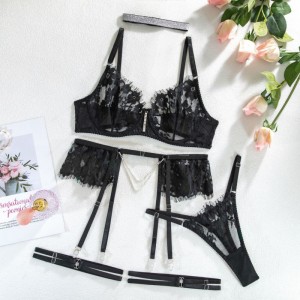 Novo estilo renda - Roupa íntima aparada com diamante - colarinho de pescoço cravejado. Isto\\é um cinco - Cruz de peça - Border Sexy Lingerie Set, roupas apaixonadas com europeu - American Ins Style My96628 Preço:$119.99