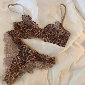Lingerie sexy européia e americana - Estilo francês Ultra - Leopardo fino - Imprimir sutiã de renda para grandes bustos que deixam o busto parecer menor, disponível em plus tamanhos MLV165 Preço:$119.99
