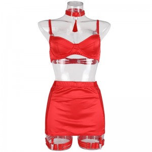 Cetim sexy-Mulhe com malha de malha de malha\\lingerie de moda cinco-Piece Set.MY96618 Preço:$119.99