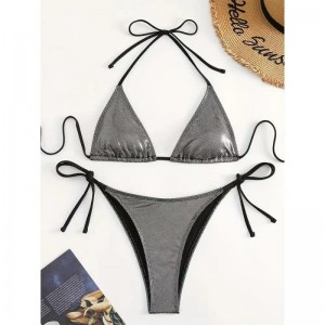 Novo 2025 europeu e americano-Estilo sólido-cor laced sexy dois-Maiola para mulheres. Três-biquíni de praia em peça em cores metálicas 8865 Preço:$79.99