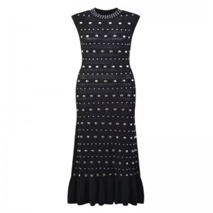 Ruffle de ombro sem mangas de colarinho de verão, vestidos de malha metálica